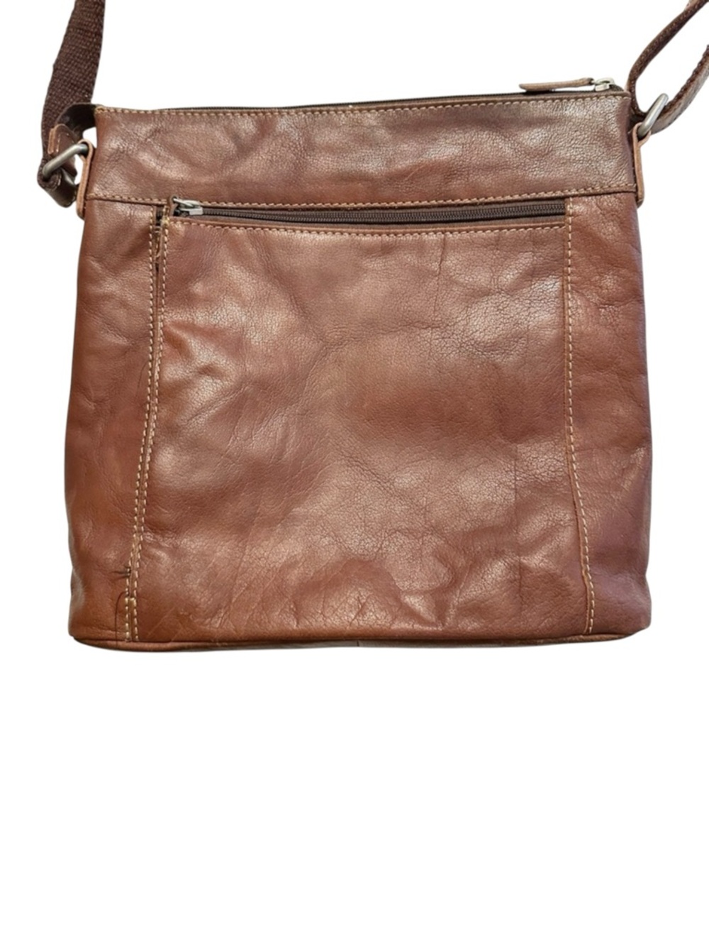 Jack Georges Brown Leather Crossbody Bag Minimalist Vintage Style - Picture 7 of 14